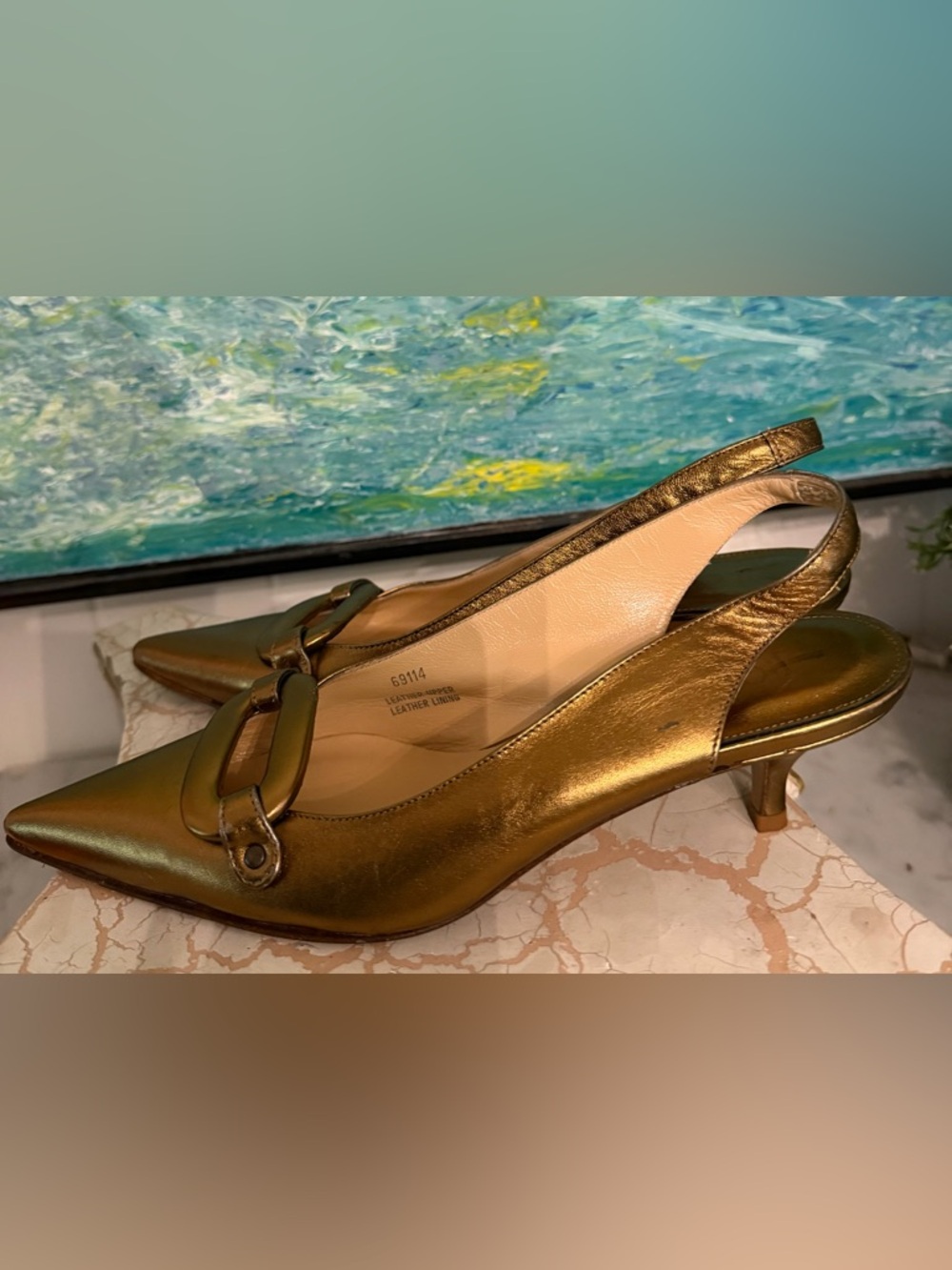 J. Crew Metallic Bronze Pointed Slingback Flats with Decorative Buckle - Picture 3 of 6